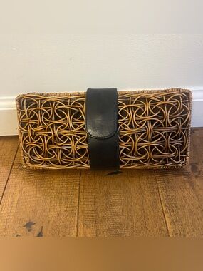 Sarah Stewart The Cameron Clutch Black Bamboo Lambskin Beach Tropical Vacation